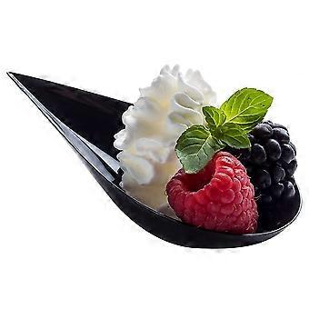 100 Tropfenförmige Mini-vorspeisenteller – Mini-dessertteller, Probierlöffel, Mini-kunststofflöffel, Dessertlöffelschalen, Schwarz