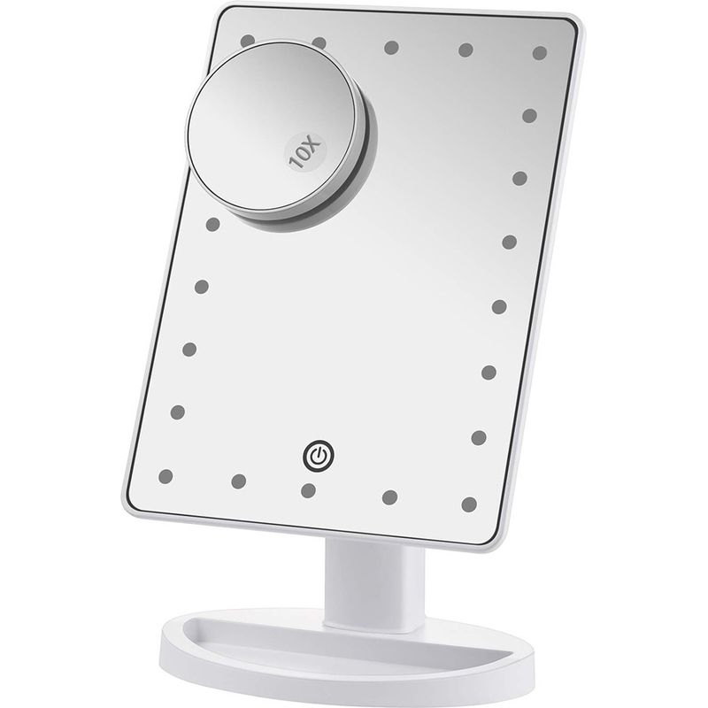 Kosmetikspiegel, Tischspiegel, Reisespiegel Und Schminktischspiegel Mit 22 Leds Und Touchscreen, 10-facher Vergrößerung, 180°-drehung.