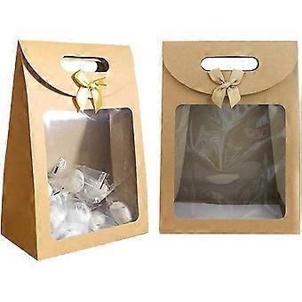 12 Geschenktüten, Geschenkboxen Aus Kraftpapier, Geschenktüten Mit Henkeln, Geschenktüten Mit Sichtfenster, Für Hochzeitsgeschenke, Gastgeschenke Und Süßigkeiten