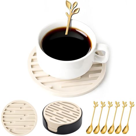 Essentielles Kaffee-set: Kaffeeuntersetzer-set & 6-teiliger Teelöffel