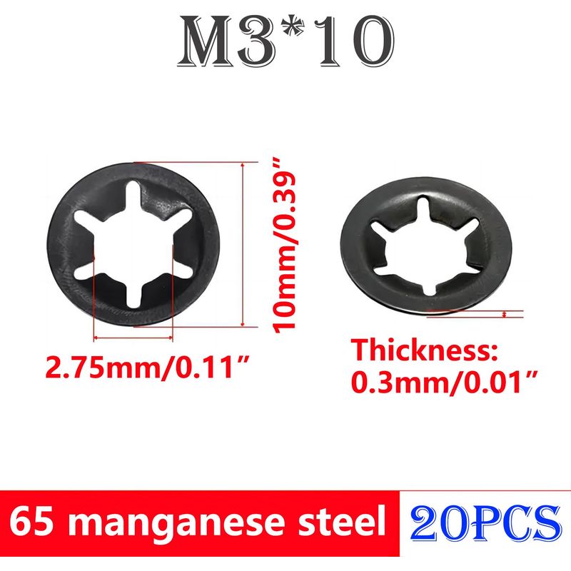 20 Stück Unterlegscheiben, Sicherungsscheiben, 3 Mm Innendurchmesser, 10 Mm Außendurchmesser, Innenscheiben, Sicherungsscheiben Für Maschinen Und Anlagen
