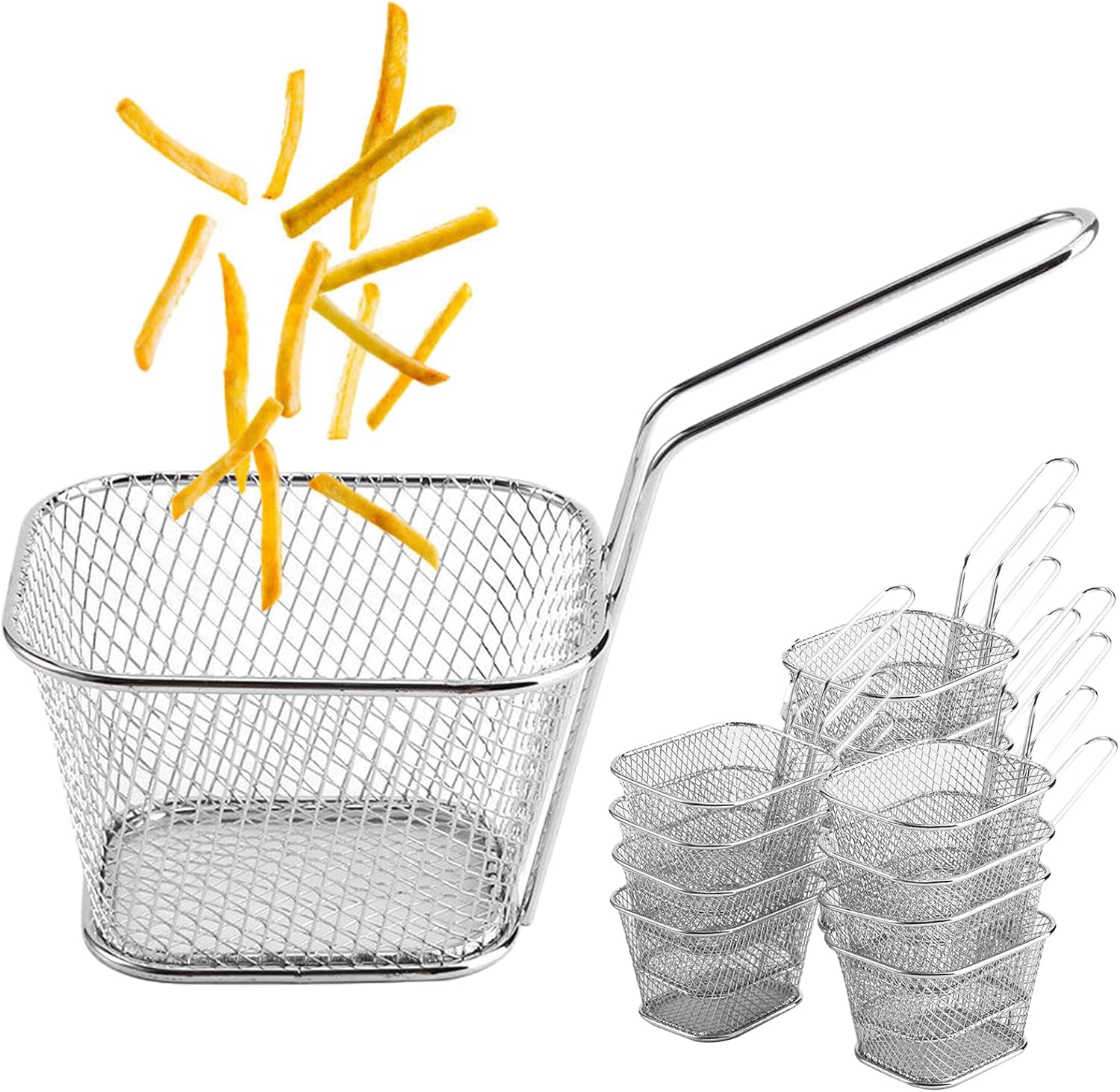 Set Mit 12 Mini-silberkörbchen Mit Griffen - Zum Servieren Von Pommes Frites, Garnelen Und Zwiebelringen