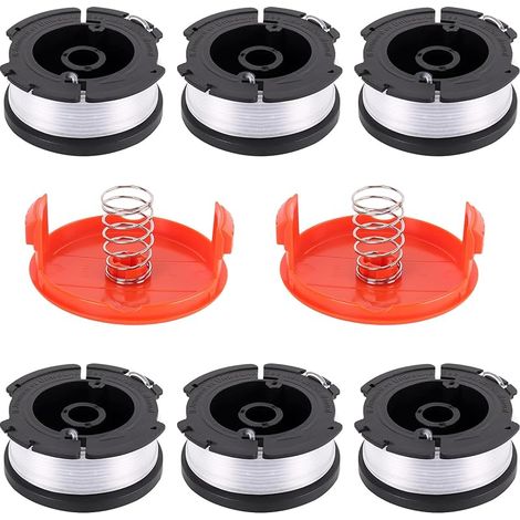 6-teilige Trimmerfadenspule, Kompatibel Mit Black & Decker Rotofil Blacke + 2 Schutzkappen + 2 Federn. Ersatz-trimmerfadenspule Modell A6481 A6485 Af-100, Länge 9,1 M, ⌀ 1,65 Mm