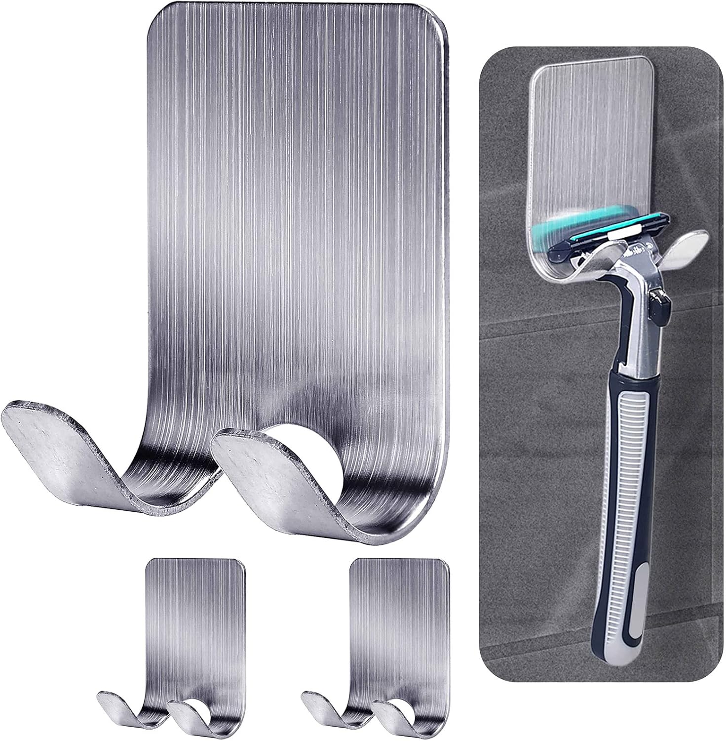 3er-pack Duschrasiererhalter, Wasserdichter Rasiererhalter Aus Edelstahl Für Rasierer, Badezimmer, Rasierer, Dusche, Kein Bohren Erforderlich (3 Stück, Silber)