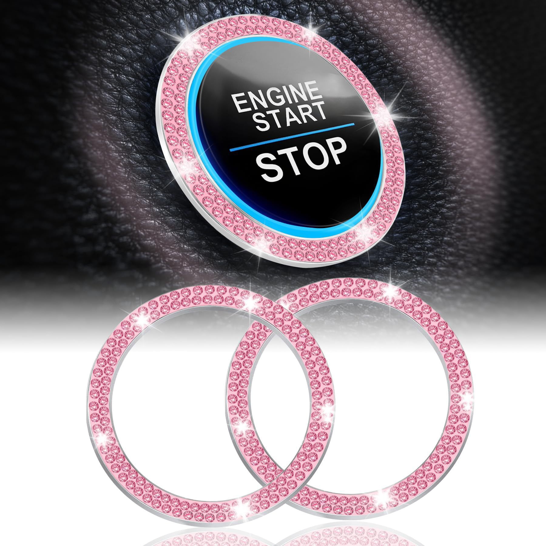 Stück Dekorative Auto-startknopf-aufkleber Mit Strasssteinen Und Kristallen. Funkelnde Startknopfringe, Glitzernde Auto-innenausstattung – Rosa