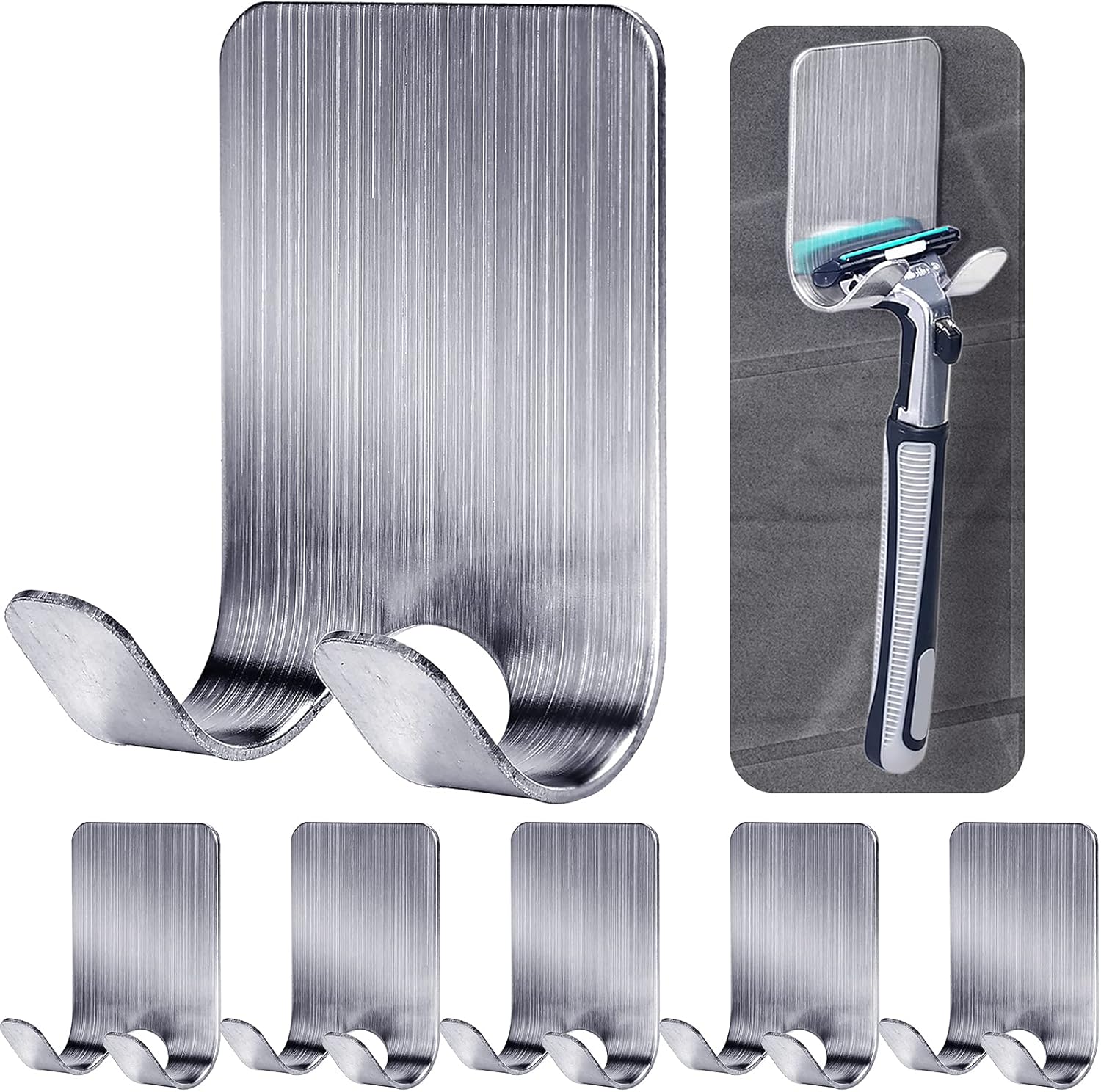 6-teiliger Rasiererhalter, Mehrzweck-rasiererhalter Aus Edelstahl, Wasserdichter, Selbstklebender Duschrasiererhalter Fürs Badezimmer (silber)