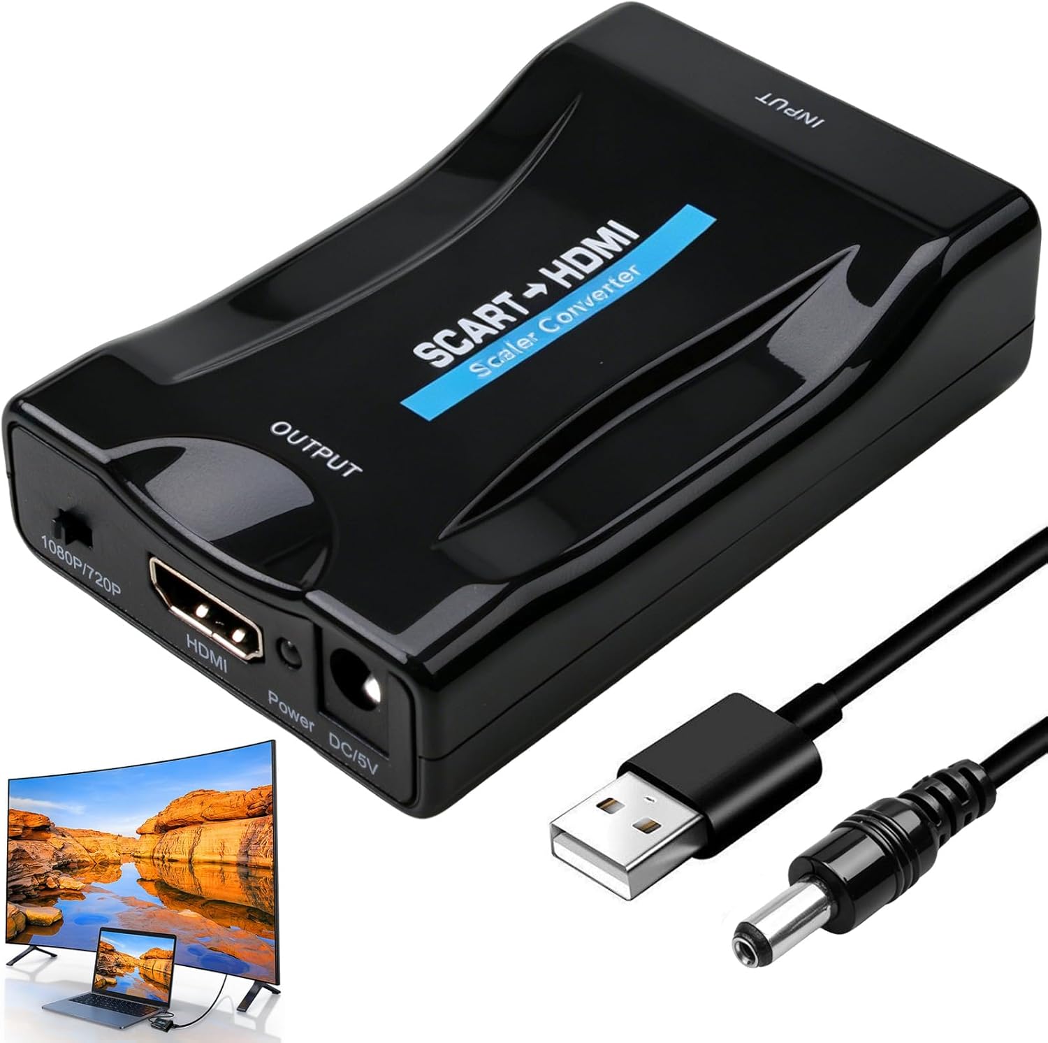 Scart-zu-hdmi-konverter Mit Usb-kabel, 720p/1080p-scart-zu-hdmi-adapter, Plug-and-play Für Tv, Monitor, Projektor, Scart Zu Hdmi Für Dvd, Vhs, Xbox, Ps3, Wii, Blu-ray Und Videorecorder