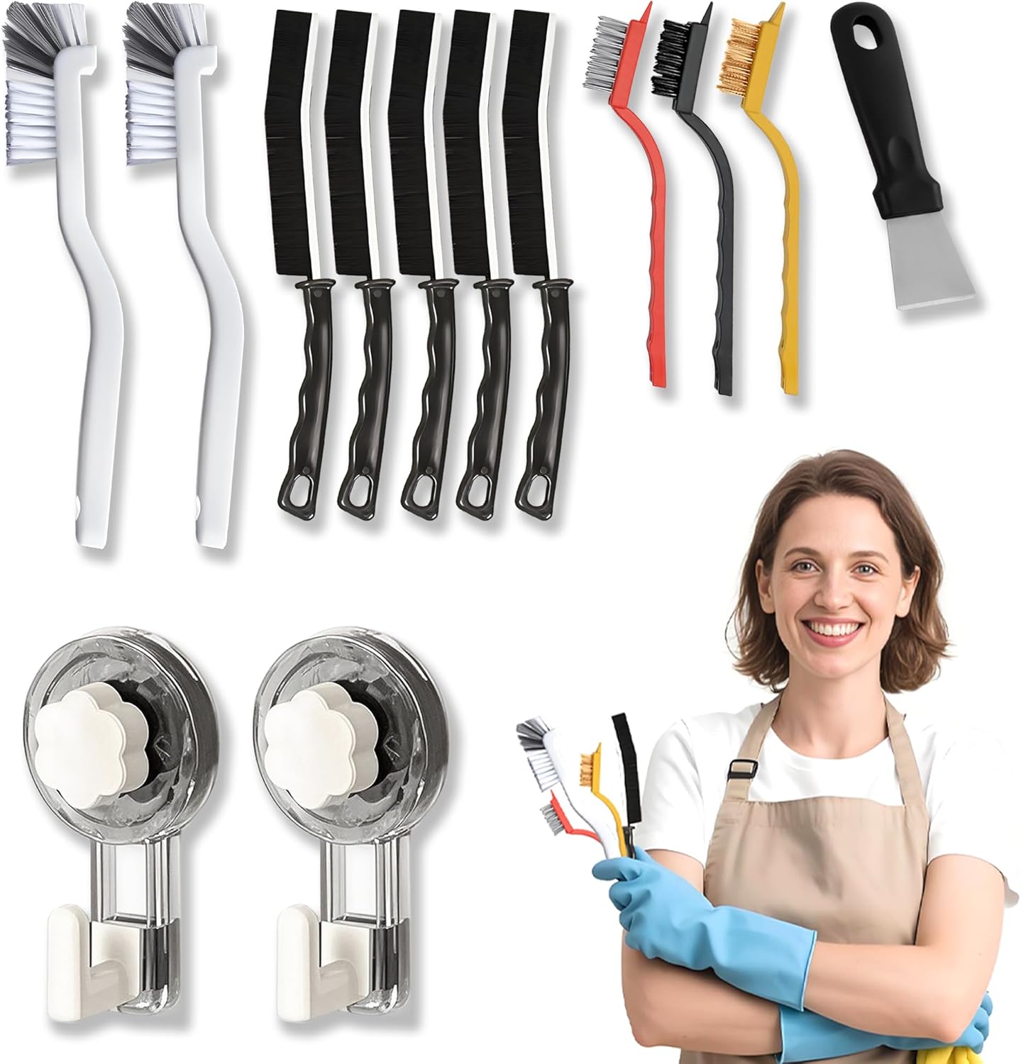 Set: Handtuchhaken Mit Saugnapf + Eckenreinigungsbürsten-set