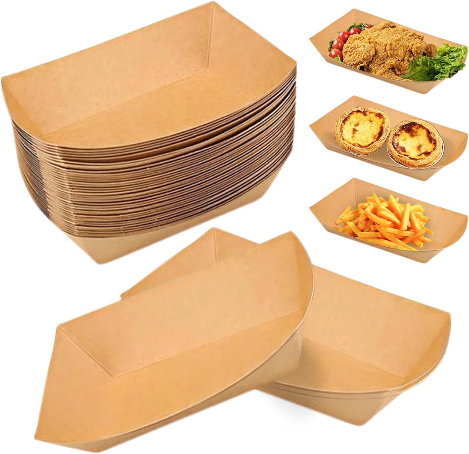 Packung Mit 100 Auslaufsicheren Kraftkartonschalen - Hergestellt Aus Kraftkarton - Für Pommes Frites, Snacks, Macarons - (18 X 12 X 2,5 Cm)