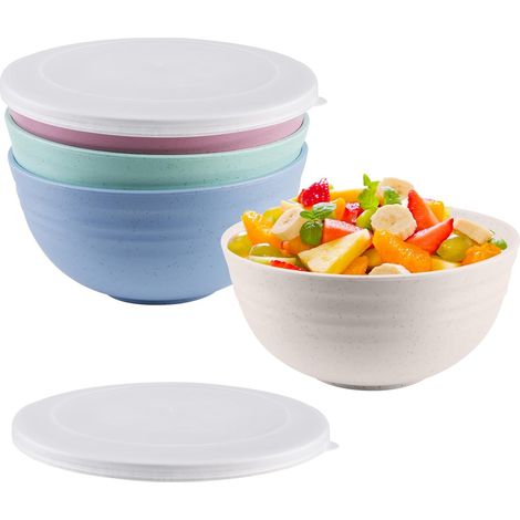 Schüssel Mit Deckel: 4er-set Müslischalen, Kunststoff, Große Salatschüssel, Bpa-frei, Bruchsicher, Transparenter Deckel, 15,7 X 7,3 Cm, Geeignet Für Müsli, Salat, Suppe, Vier Farben