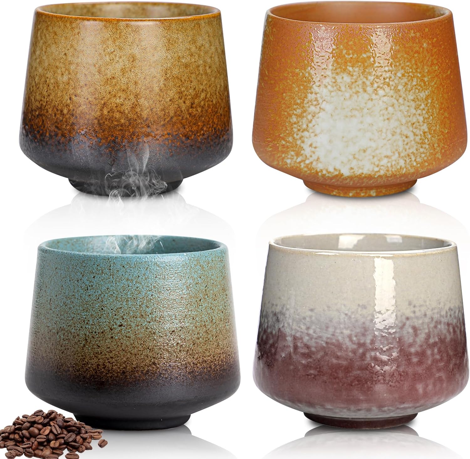 Set Aus 4 Handgefertigten, Dickwandigen Retro-espressotassen Aus Keramik, 190 Ml, Für Espresso, Mokka, Macchiato, Tee (ölbasierte Keramik)