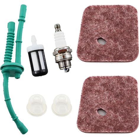 Satz Mit 2 Luftfiltern, Kraftstoffleitung, Kraftstofffilter Und Zündkerze Für Stihl Freischneider Fs38, Fs45, Fs46, Fs55, Fs55c, Fs55r, Hl45, Hs45, Fc55 Und Km55. Ersetzt Die Teilenummer 4140 124 2800