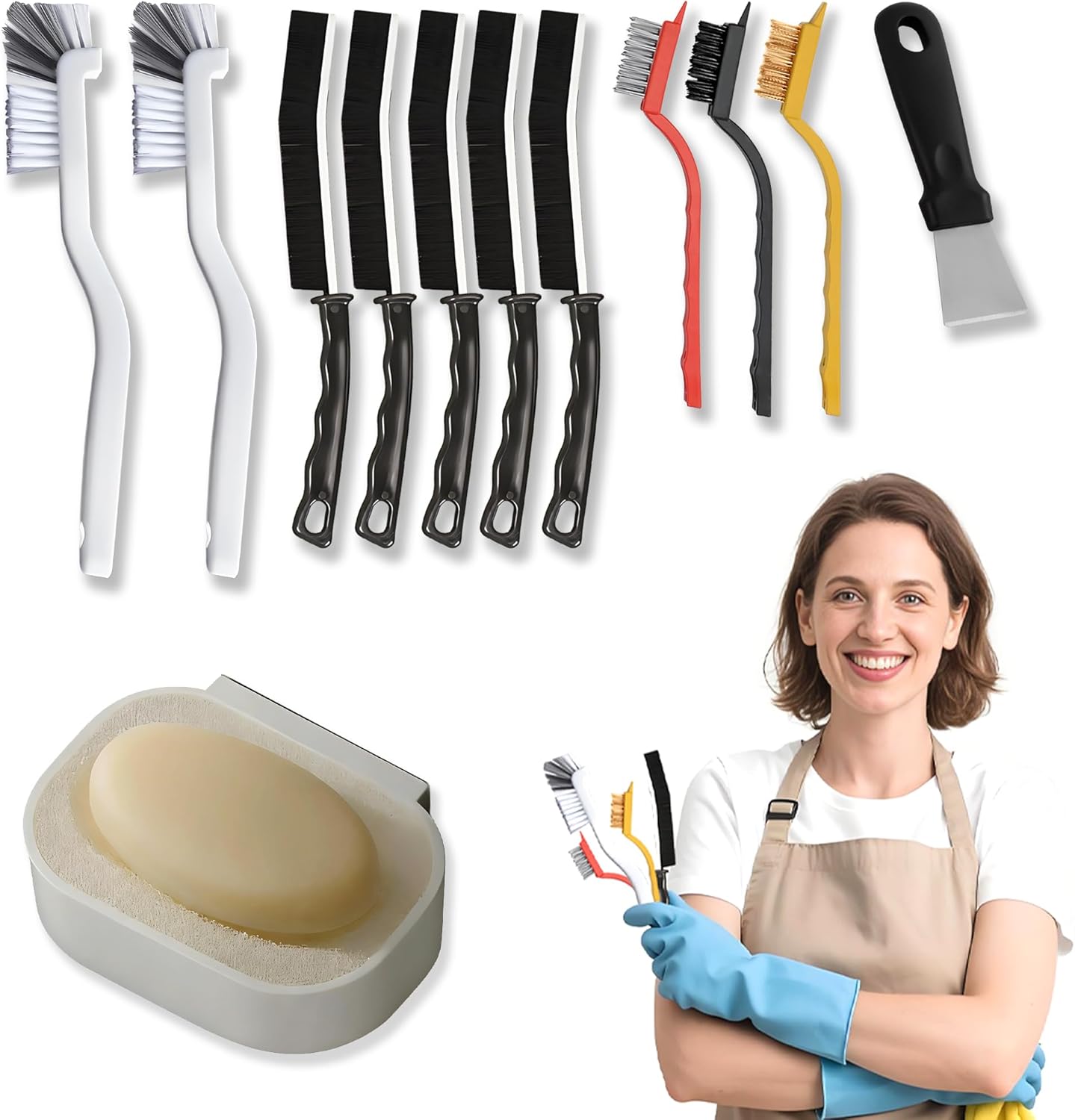 Set: Eckreinigungsbürsten-set + Seifenschale (ohne Bohren)
