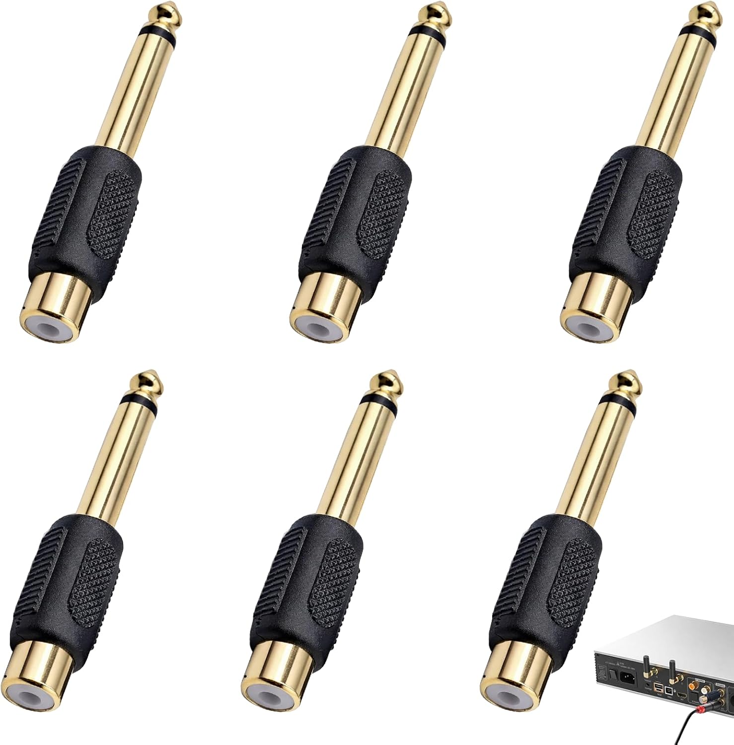 Set Mit 6 Audioadaptern, 6,35-mm-klinkenstecker Auf Cinch-buchse, Vergoldete Anschlüsse, Kompatibel Mit Hifi-anlagen, Kopfhörern Und Studioequipment