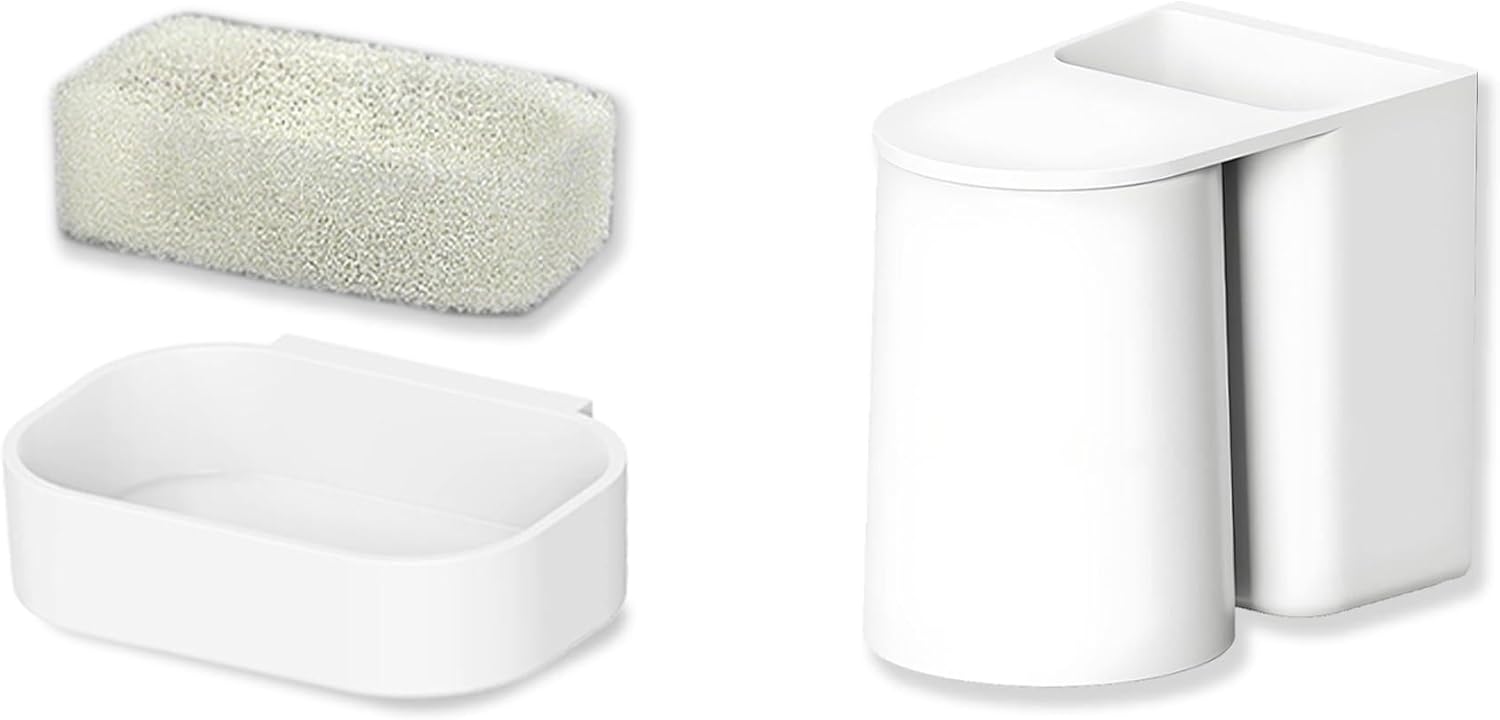 Badezimmer-organizer-set Ohne Bohren: Seifenschale Mit Abtropfmatte + Selbstentleerender Zahnbürstenhalter