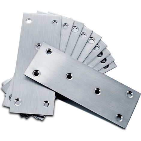 Packung Mit 10 Flachen Holzstützen, 128 × 48 × 1,70 Mm, Flache Verbindungsplatten, Hochbelastbare Querträgerstütze, Reparaturplatten Aus Edelstahl Für Verbinder, Metallwinkel