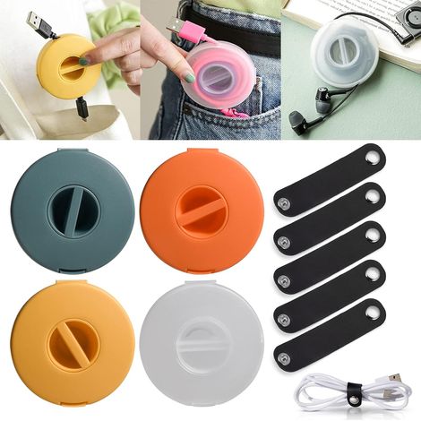 Kabelaufwickler Mit Handyhalterung, Abs-kabelaufwickler, Kopfhörerkabelclips, 4-teiliger Usb-kabelorganizer, 5 Wiederverwendbare Kabelclips, Kopfhörerkabel