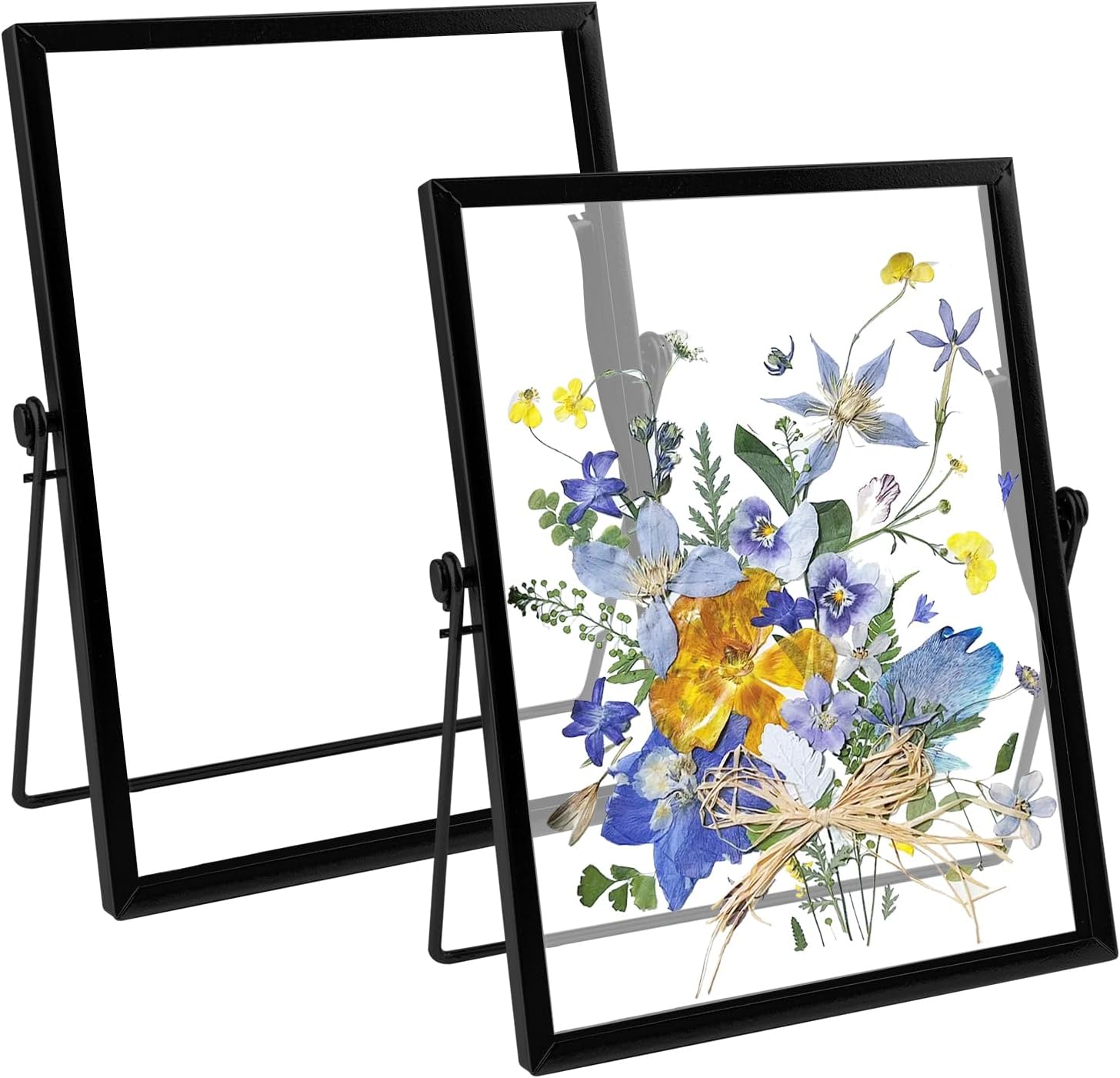 Set Mit 2 Aufrechten A5-glas-fotorahmen (15 X 20 Cm) – Doppelseitig – Goldfarbenes Metall – Für Fotos, Trockenblumen, Pflanzenproben Usw.