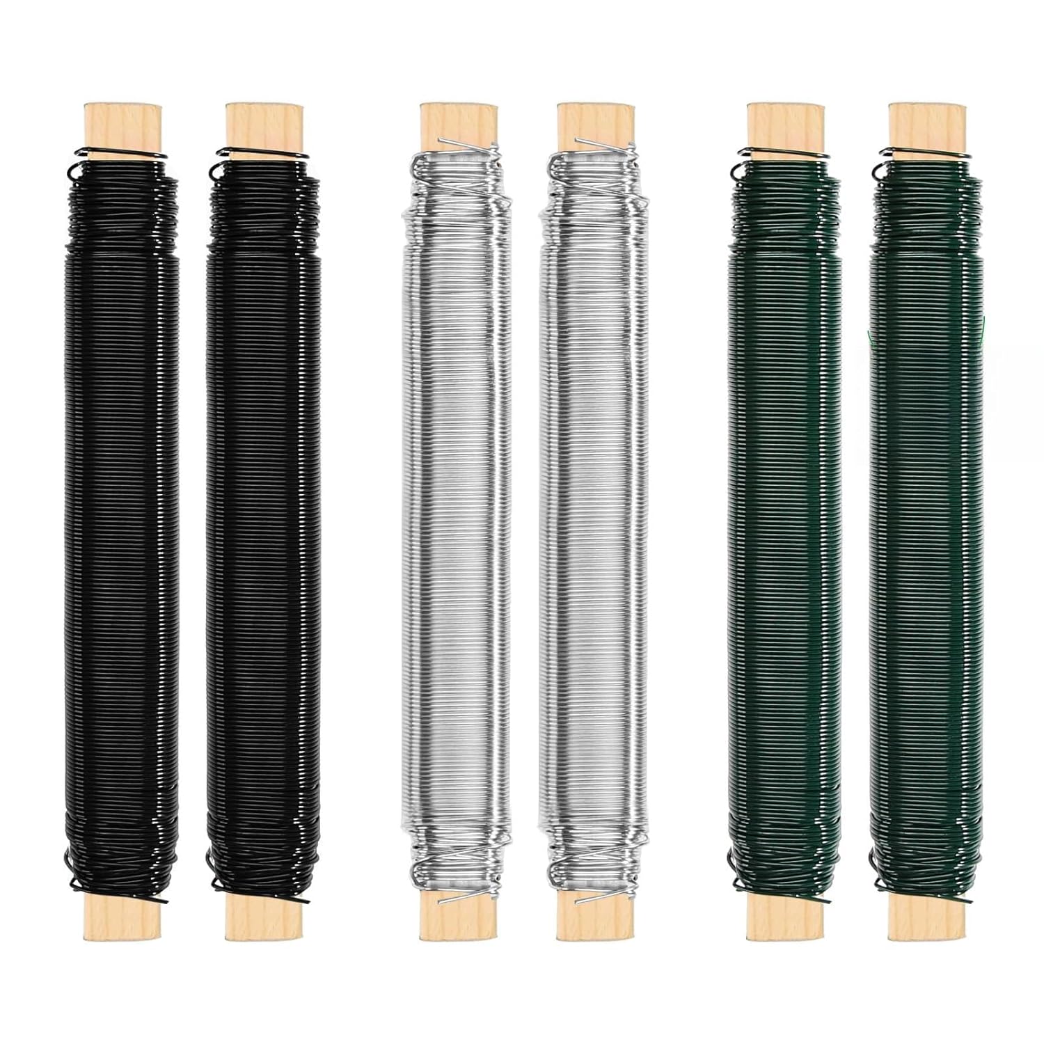 Set Mit 6 Blumendrähten, 0,7 Mm X 40 M, Bindedraht, Spiraldraht, Für Bastelarbeiten, Blumenarrangements, Dekoration Und Gartenarbeit, Verzinkt, Grün/schwarz/silber