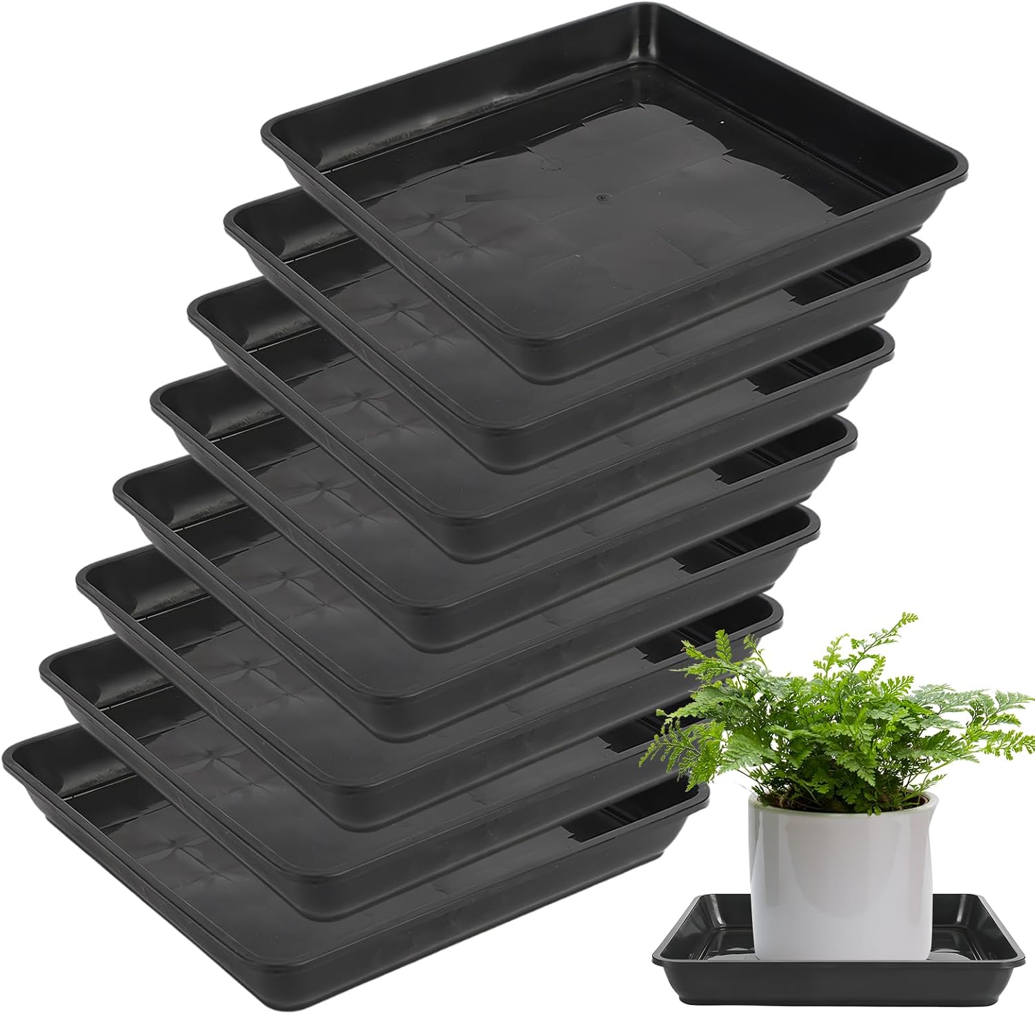 Set Mit 8 Quadratischen Untersetzern Für Blumentöpfe: 30 X 30 Cm, Aus Robustem Kunststoff, Quadratische Abtropfschalen Für Pflanzgefäße Und Blumen