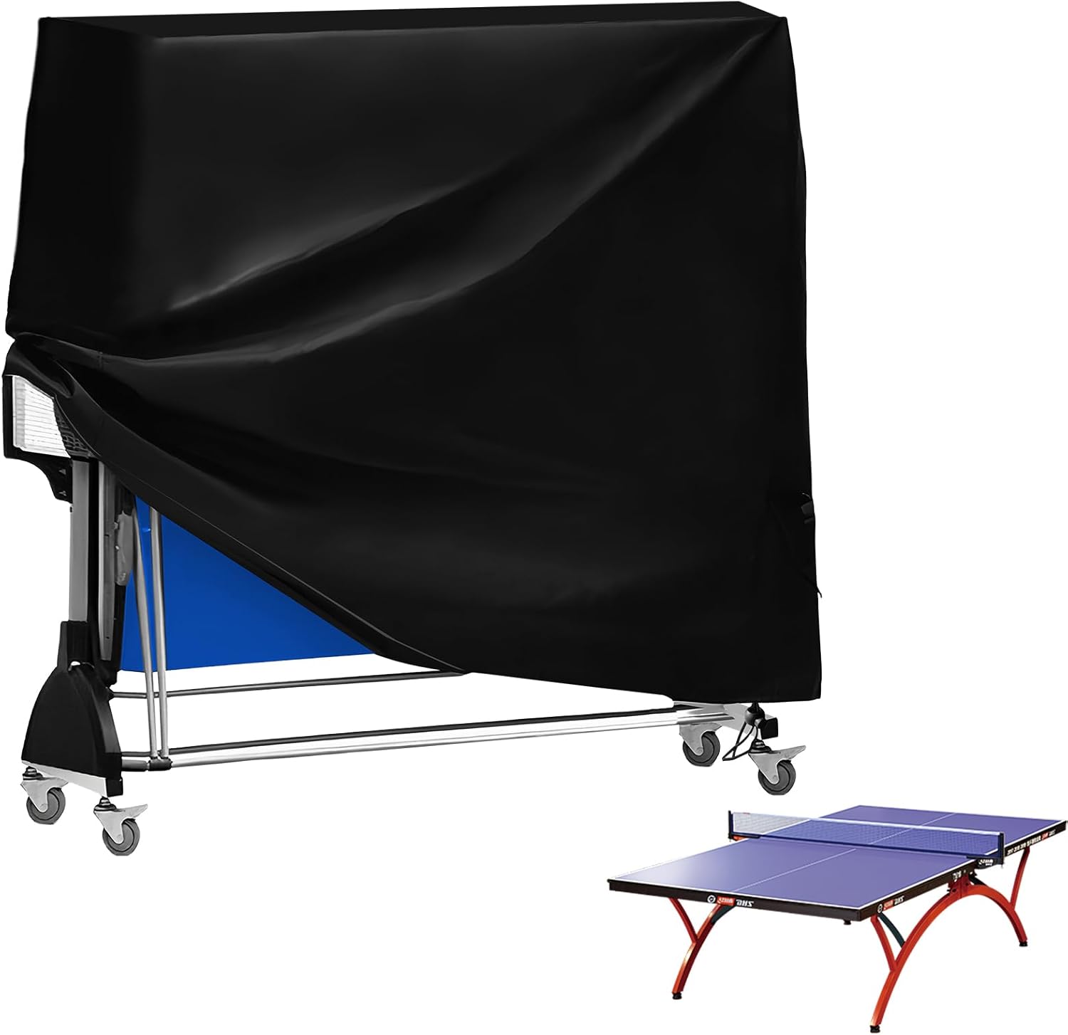 Wasserdichte Und Staubdichte Schutzhülle Für Tischtennisplatten Mit Aufbewahrungstasche – Für Den Innen- Und Außenbereich Geeignet – Schwarz – 185 X 70 X 165 Cm