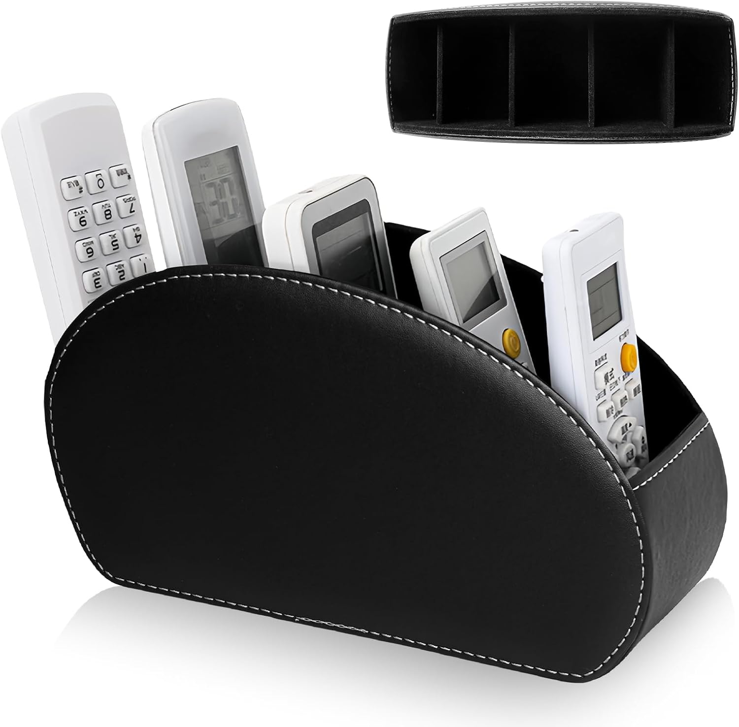 Fernbedienungshalter Mit 5 Fächern – Aus Kunstleder – Großer Ständer Für Fernbedienungen Von Fernseher, Dvd-player, 4k-dongle Und Blu-ray-player – Schreibtisch-organizer Für Stifte Und Mobiltelefon