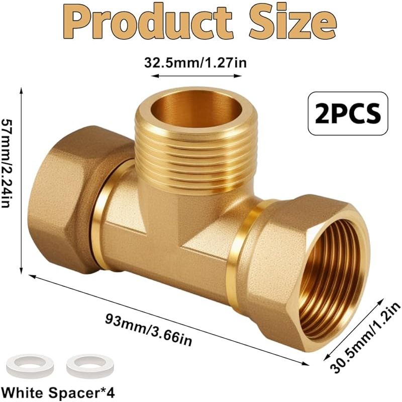 Set Mit 2 Messing-t-stücken – 1" – Messing-t-stück – 1" – Igxagxig – Dn25 Wasseranschluss – 3-wege-t-stück – Für Klimaanlagen, Sanitärinstallationen