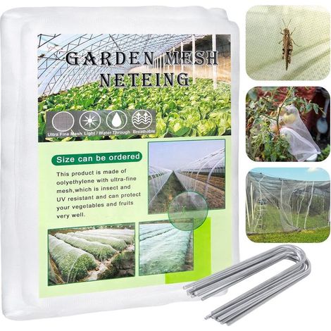 2x10m Insekten- Und Gartennetz Mit 15 U-förmigen Gartenheringen, Wiederverwendbares Weißes Erdbeerschutznetz Für Gemüse Und Pflanzen