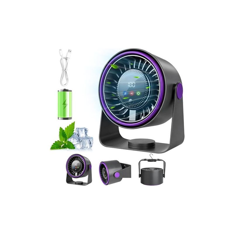 Leiser Tischventilator, Schreibtischventilator, Usb-miniventilator, 3-in-1-ventilator, 5000-mah-akku, 5 Einstellbare Windgeschwindigkeiten, 360°-drehung, Für Zuhause, Büro, Camping Und Outdoor-aktivit