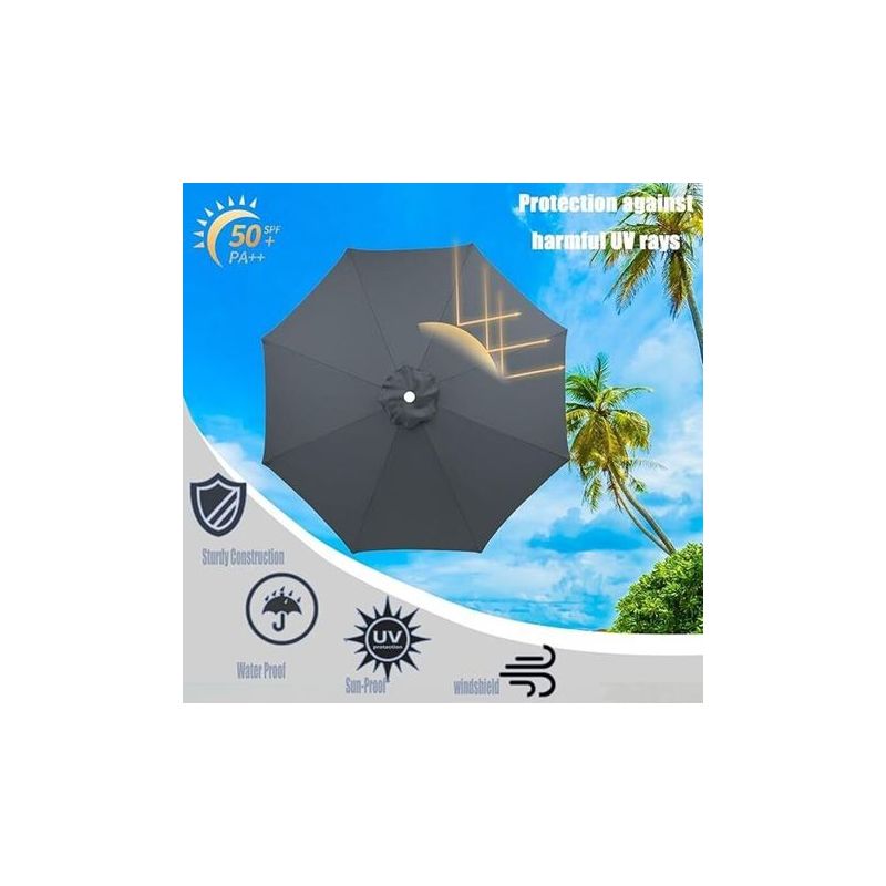 Ersatzdach Für 3-m-sonnenschirm – Kompatibel Mit 8 Armen – Ideal Für Terrasse Oder Garten – Grau (ohne Ständer)