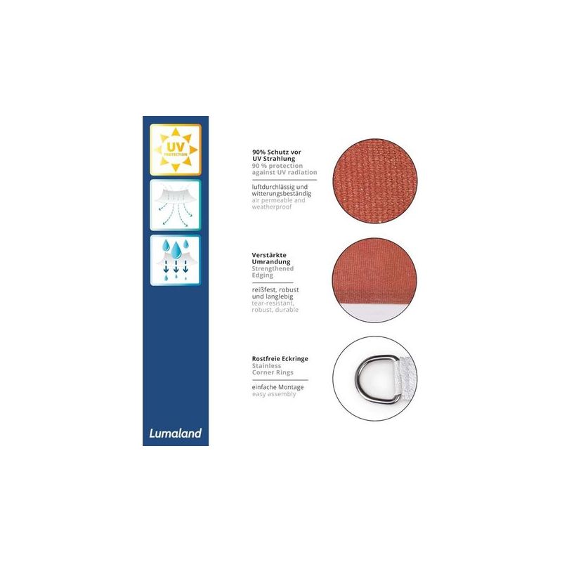 Sonnensegel, Inklusive Befestigungsseile, Quadratisch 3,6 X 3,6 Meter, Sonnenschutz, 100 % Hdpe Mit Uv-schutzfilter [rot]