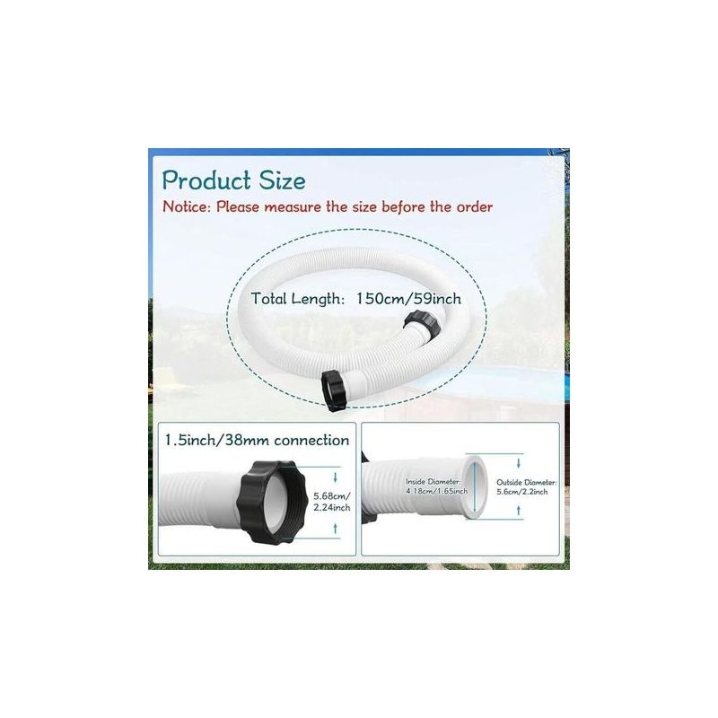 Set Bestehend Aus 2 Schläuchen Und 2 Adaptern Für Den Intex 29060e Poolfilter, 150 Cm Lang, 38 Mm Durchmesser