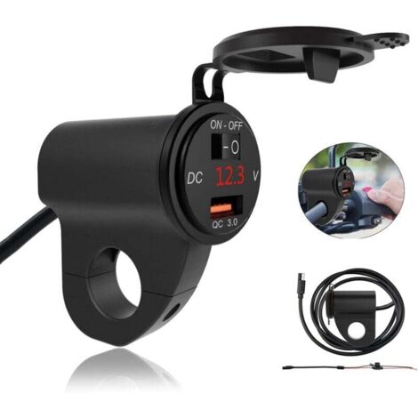 Bunthaus Motorrad-usb-handyladegerät, Wasserdichtes 12-v-autoladegerät Mit Voltmeter Und Separatem Schalter, Passend Für Motorradlenker Mit Einem Durchmesser Von 2,2 Cm