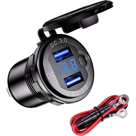 Bunthaus Wasserdichter Qc3.0 Usb-auto-/motorradlader, 12/24v Dual-usb-ladestecker Aus Aluminiumlegierung, Mit Schalter Und Led-voltmeter Für Autos, Boote, Atvs, Busse (schwarz)