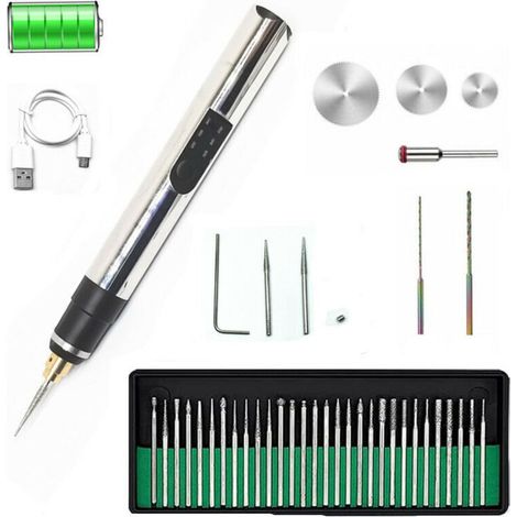 Bunthaus Elektrischer Gravierstift, Set Mit 42 Stiften, Usb-wiederaufladbarer Kabelloser Gravierer, Tragbarer Diy-rotationsgravierer Zum Gravieren Von Stein, Holz, Glas Und Silber.