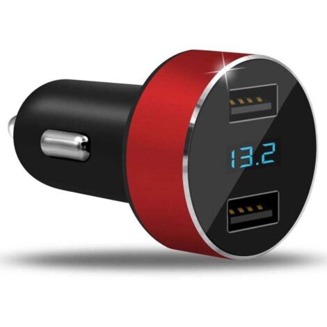 Bunthaus Kfz-ladeadapter Mit Zwei Anschlüssen (3,1 A), 12 V/25 V Usb-zigarettenanzünderstecker, Digitales Led-voltmeter Für Handys, Tablets, Kameras Und Weitere Ladegeräte, Rot