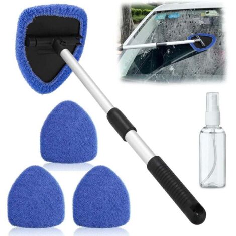 Bunthaus Windschutzscheibenreiniger, Windschutzscheibenreinigungsbürste, Innenreinigung Der Windschutzscheibe, Windschutzscheibenreiniger Mit Teleskopgriff (180° Drehbar) Und 4 Waschbaren Pads, Blau