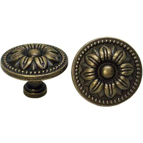 Bunthaus 10 Vintage-schubladenknöpfe Aus Messing Mit Blumenmuster (35 Mm) Für Küchenschränke, Kommoden Und Kleiderschränke, Antikbronze