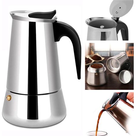 Bunthaus Italienische Kaffeemaschine, 6, 9, 12 Tassen, Edelstahl-moka-kaffeemaschine, Kompatibel Mit Allen Herdplatten – 600 Ml – 12 Tassen