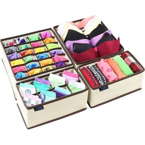 Bunthaus Set Mit 4 Faltbaren Schubladenorganisatoren – Für Unterwäsche, Socken, Krawatten, Schals Und Taschentücher – Boxen Mit Trennwänden