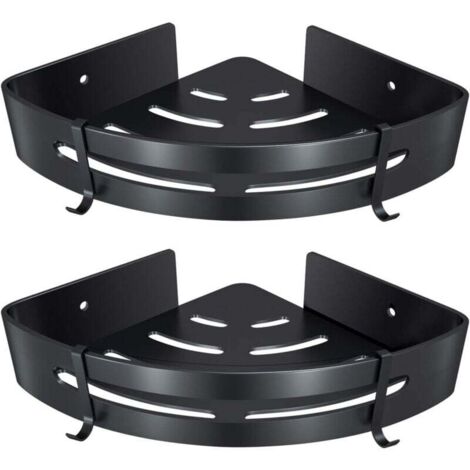 Bunthaus Eckregal Fürs Badezimmer, Duschregal Ohne Bohren, Selbstklebender Duschkorb Aus Aluminium Für Shampoo, Seife, Handtuch, Mit Haken (dreieckig, Schwarz, 2 Stück)