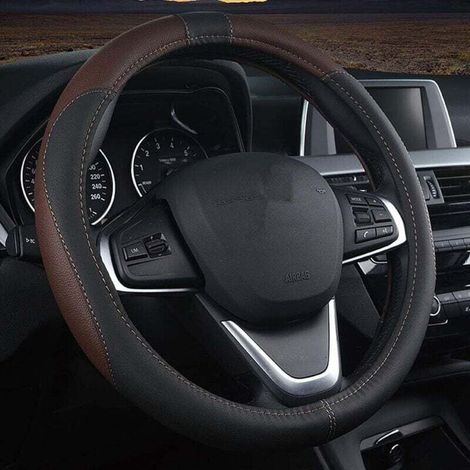 Bunthaus Universeller Lederlenkradbezug, 37-38 Cm/15 Zoll, Atmungsaktiv Und Rutschfest, Innenraumzubehör Für Pkw/lkw/suvs/vans Für Damen Und Herren (schwarz/kaffee)