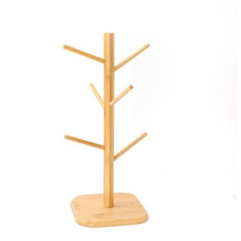 Bunthaus Baumförmiger Tassenhalter, Tassenbaum Mit 6 Aufbewahrungshaken, Abnehmbares Tassenregal Aus Holz Für Die Küchenorganisation, Zum Trocknen Von Kaffeetassen (1 Stück, Holzmaserung)