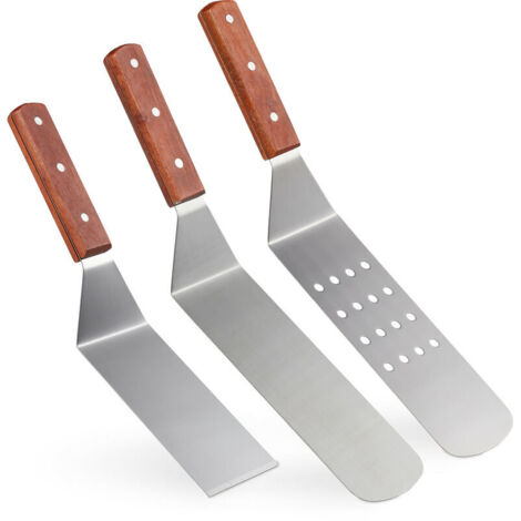 Bunthaus Spatule Barbecue, Set De 3, Grill, Hamburgers, Cuisine, Acier Inoxydable, Manche En Bois, Brun Rouge