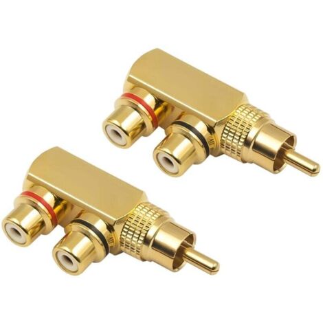 Bunthaus Rca-y-splitter-adapter, 90-grad-rca-stecker Auf 2 Rca-buchsen Für Audio/video, Vergoldete Buchse (2er-pack)