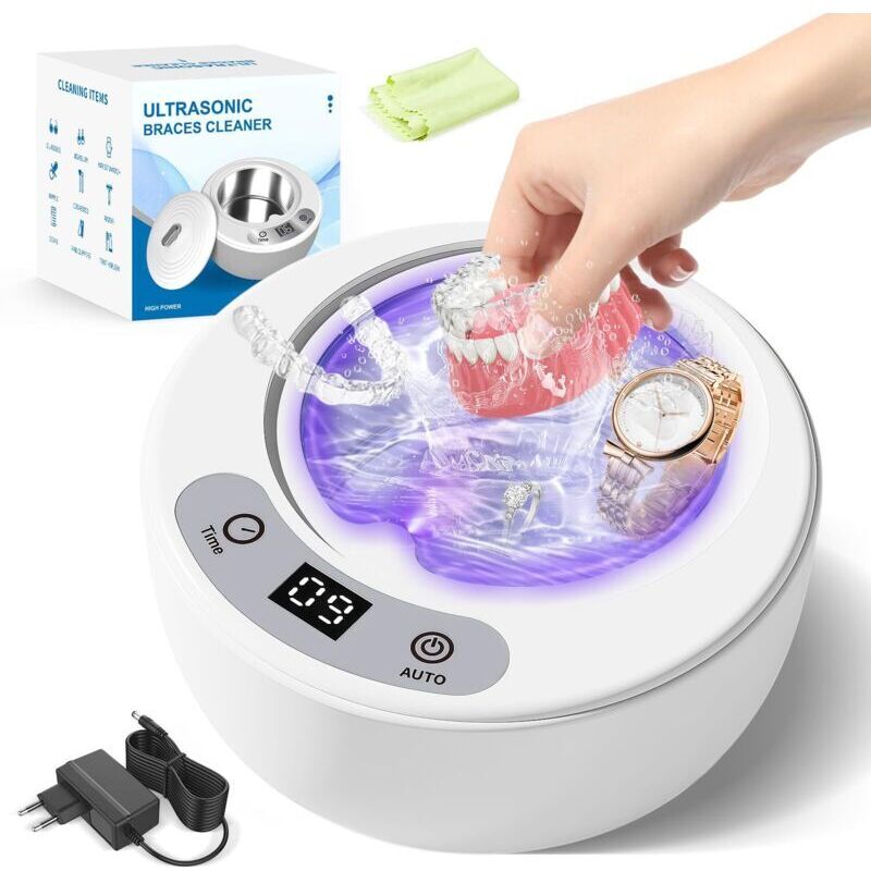 Ultraschallreiniger 49.000 Hz Mit Uv-lampe, 5 Modi, Zahnschienenreiniger, Ultraschallbad 200 Ml Für Zahnprothesen, Schützt Zähne Und Schmuck