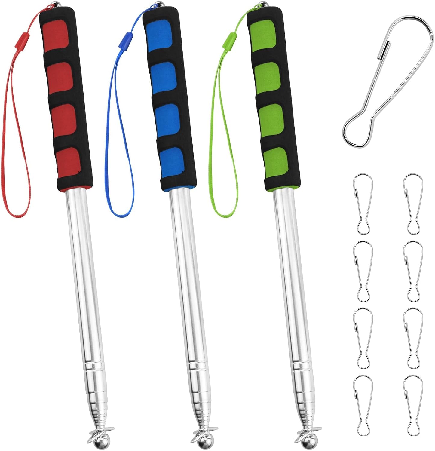 3er-pack 2 M Teleskopstange, Edelstahl-teleskopstange Mit 9 Clips, Ausziehbare Stange Für Reisen, Camping, Führer, Lehrer (blau & Grün & Rot)