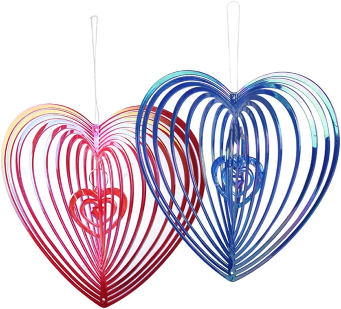 Set Mit 2 Bunten Herz-windmühlen In Rot Und Blau, Reflektierende Hängedekoration Für Garten Und Obstgarten, Vogelschutz Und Dekorativer Schutz Für Den Außenbereich