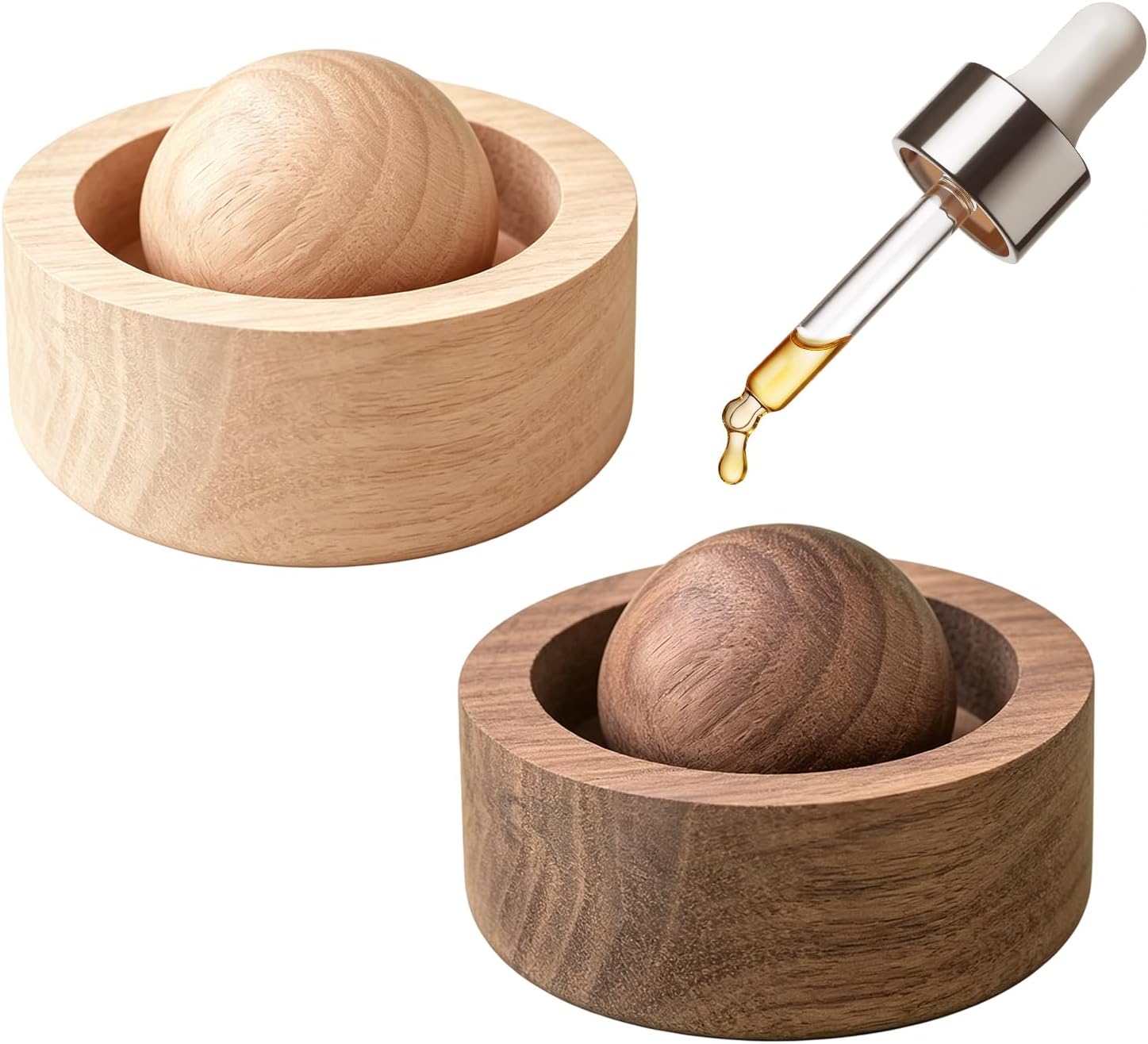 2 Stück Natürliche Hölzerne Diffusorkugel Für Ätherische Öle, Tragbare Wiederverwendbare Ätherische Öldiffusorkugel, Kleine Hölzerne Aromadiffusoren Für Büro, Auto, Zuhause, Reisen