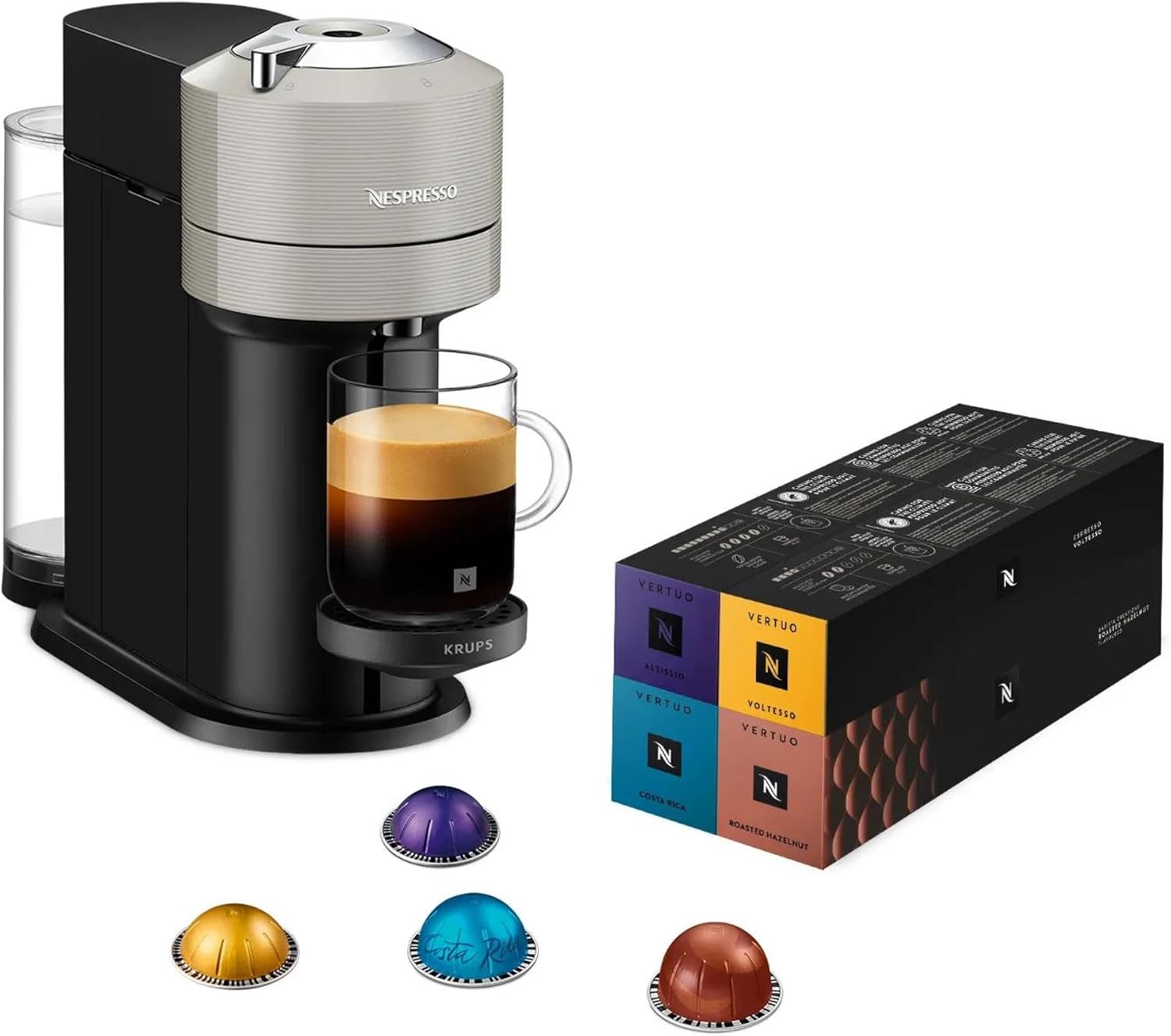 Nespresso Krups Vertuo Next Kaffeemaschine Hellgrau + 52 Kapseln Im Angebot, Nur Vertuo-kaffeekapseln, Zentrifusionstechnologie, 5 Tassengrößen, Modernes Design, Automatische Abschaltung, Yy5902fd